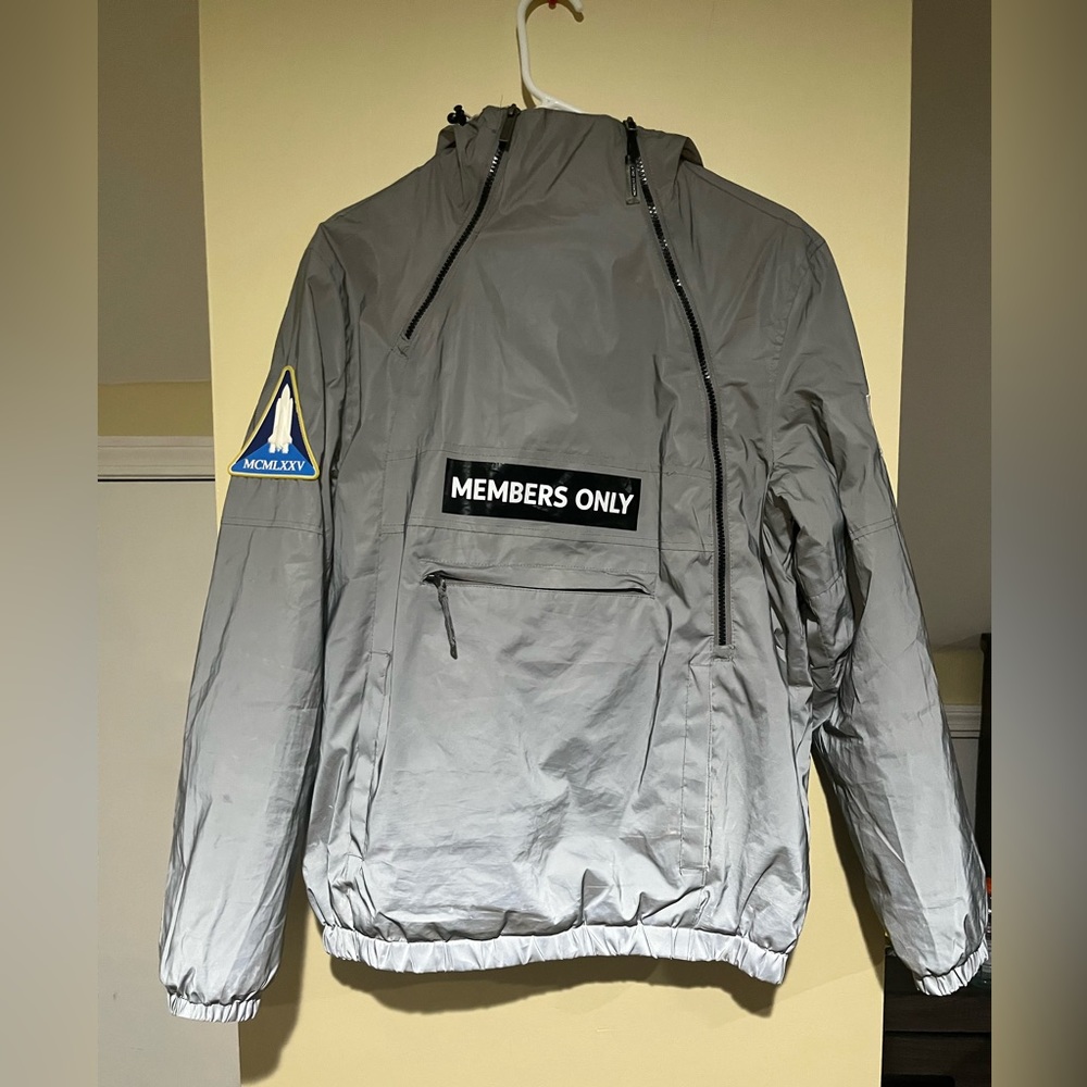 Members Only Space Suit Silver Reflective Pullover Jacket (BACK UP FOR SALE)